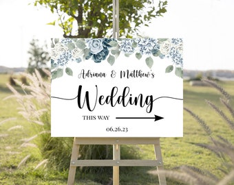 Wedding This Way Sign Template, Event, Parking, Printable, Dusty Blue, Try Before You Buy, INSTANT Download