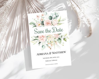 Save the Date Template, Wedding, Printable, DIY, Blush, Sage Green, Gold, Dusty Pink, Floral, Party, INSTANT Download, Electronic, Digital