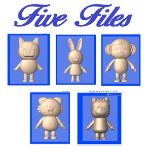 Collection d'animaux | Fichier de relief CNC 3D STL | 5 Fichiers
