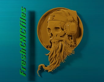 Skull With Headphones | CNC 3D Relief File STL