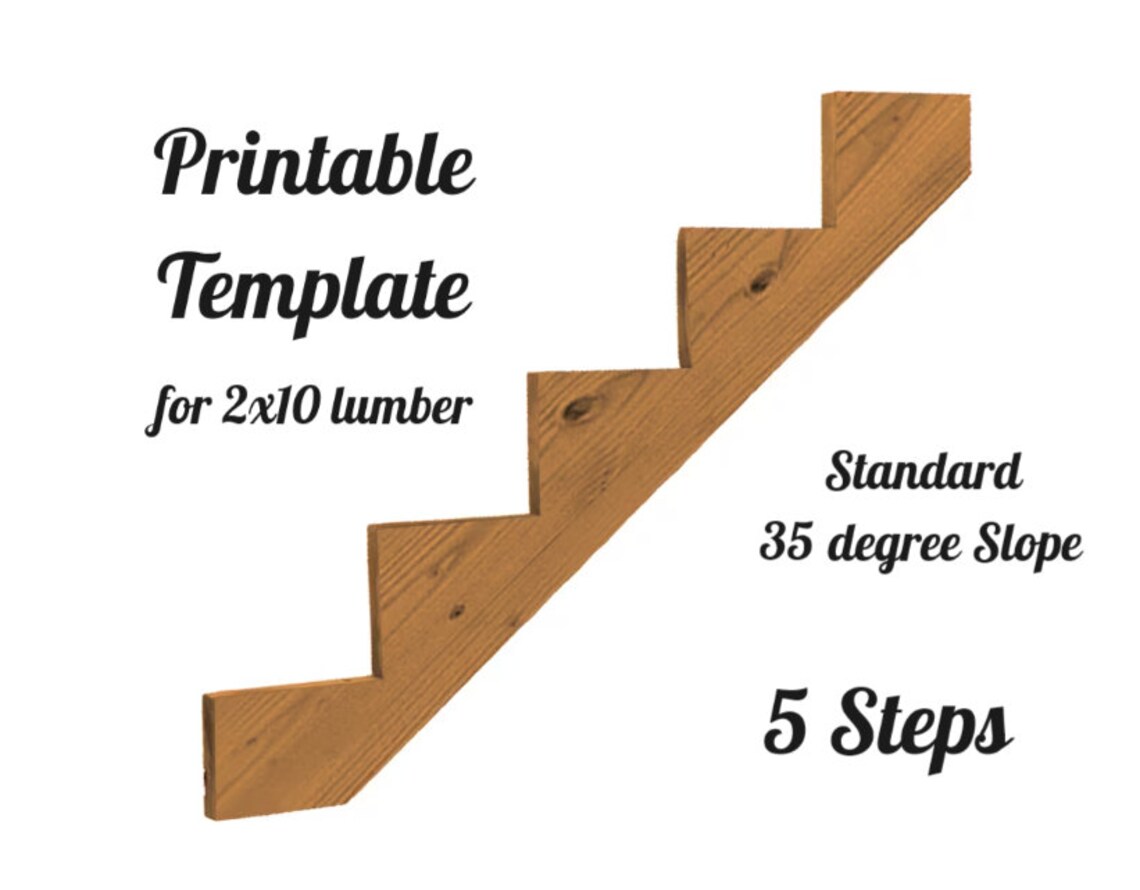 Stair Stringer Template Five 5 Steps for 2x10 Lumber Etsy Stair Stringer Template Five 5 Steps for 2x10 Lumber Etsy