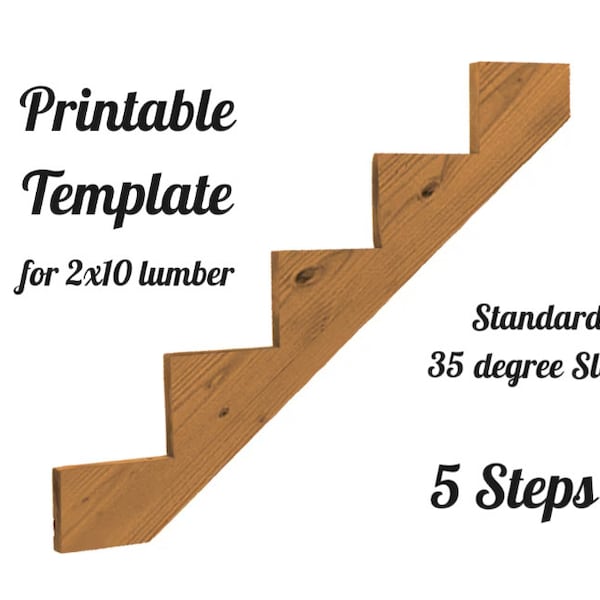 Stair Stringer Template | Five (5) Steps for 2x10 Lumber