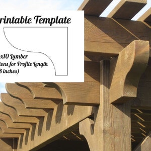Puede incluir: Plantilla imprimible para un diseño de pérgola curvada. La plantilla es para madera de 2x10 y incluye 6 opciones de longitud de perfil, que van de 8 a 18 pulgadas.