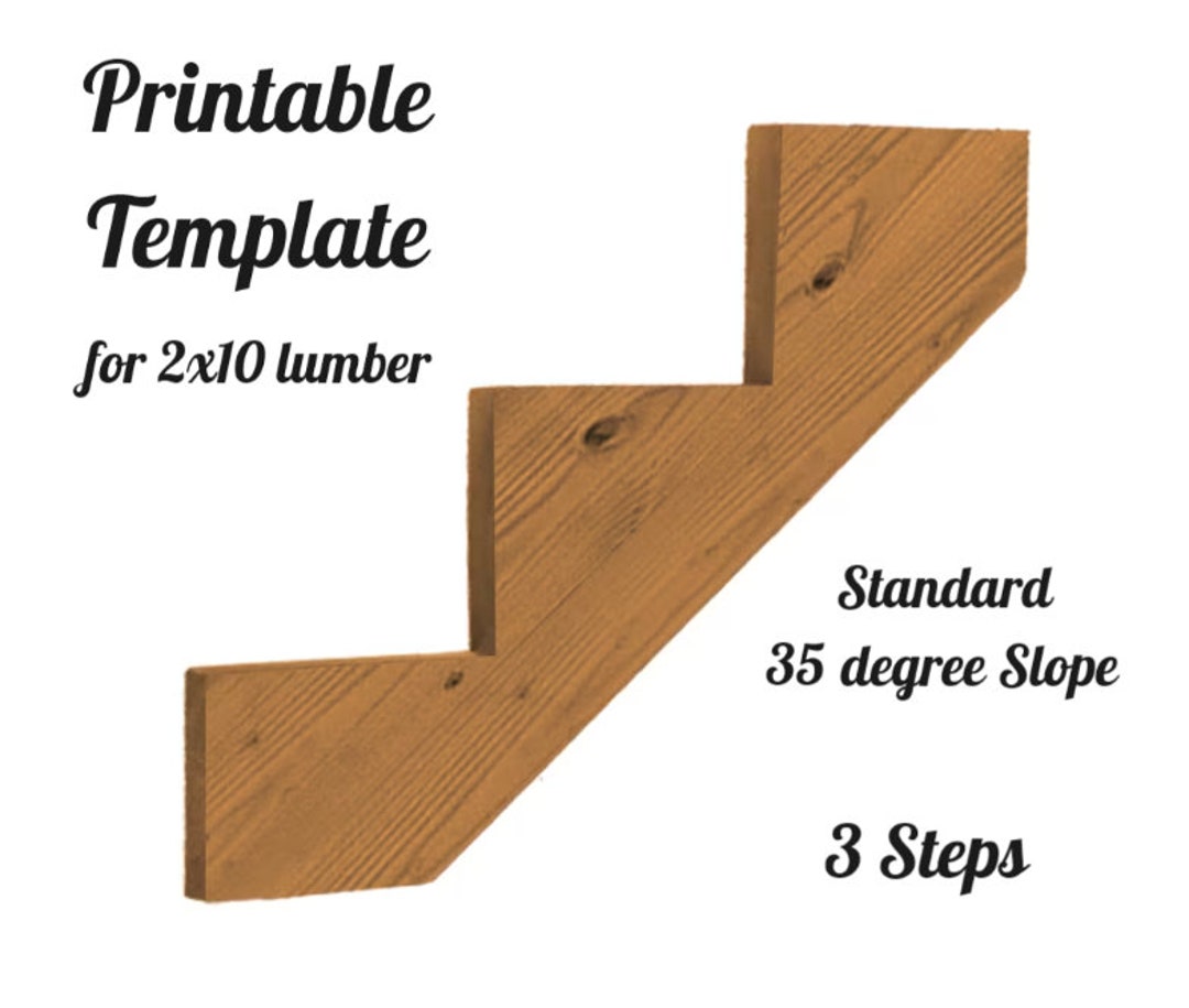 Stair Stringer Template Three 3 Steps for 2x10 Lumber Etsy Stair Stringer Template Three 3 Steps for 2x10 Lumber Etsy