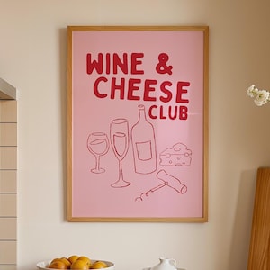 Wine And Cheese Club Print Kitchen Wall Art Bar Cart Prints Kitchen Decor Dining Room Art Trendy Retro Wall Art Vintage Kitchen Printable
