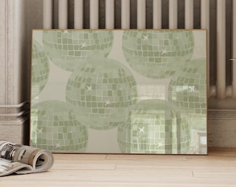 Sage Green Disco Ball Print, Trendy Aesthetic Art (Digital Download)