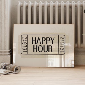 Happy Hour Print Bar Cart Wall Art Black And White Prints Cocktail Wall Art Trendy Art Print Aesthetic Wall Art Trendy Wall Art Ticket Print