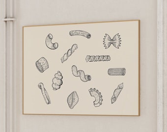 Pasta Varieties Art Print, Kitchen Wall Decor (Digital Download)