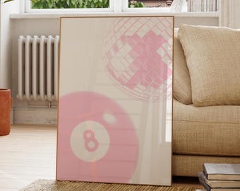 Disco Pink 8Ball Print, Coquette Dorm Decor (Digital Download)