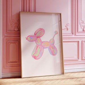 Trendy Pink Digital Prints Balloon Dog Wall Art Girly Art Prints Pink Aesthetic  Preppy Dorm Decor Pink Preppy Print Bedroom Wall Art