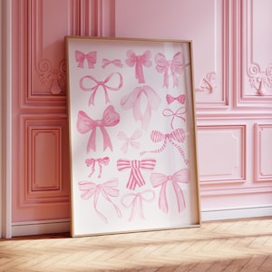 Pink Bow Wall Art Trendy Wall Art Print Girly Wall Art College Apartment Decor Nursery Bow Print Print Teen Girl Prints Coquette Art Prints