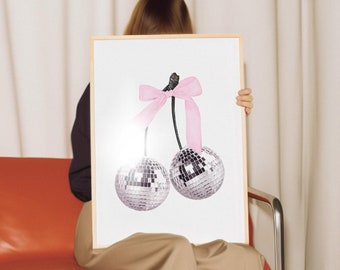 Disco Cherry Print | Pink Bow, Girly Room Decor (Digital Download)
