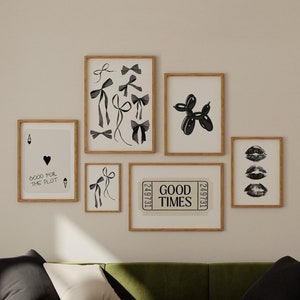 Black And White Wall Art Trendy Gallery Wall Set Aesthetic Art Prints Wall Set Of 6 Y2k Art Apartment Decor Dorm Printable Bow Prints Preppy