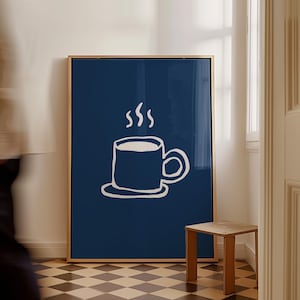 Printable Kitchen Wall Art Coffee Bar Art Prints  Kitchen Digital Prints Trendy Poster Navy Blue Wall Art Coffee Wall Art Digital Download