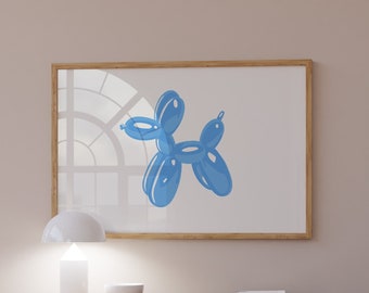 Blue Balloon Dog Print, Eclectic Preppy Wall Art (Digital Download)