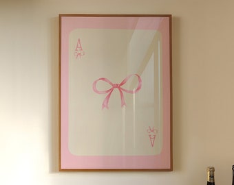 Pink Bow Ace Card Print, Girly Preppy Wall Art (Digital Download)