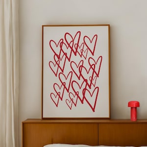 Red Wall Art Hearts Print Love Art Aesthetic Art Print Trendy Art Prints Girly Room Decor Red Wall Art Preppy Dorm Decor Christmas Poster