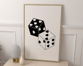Dice Heart Print | Black and White Dorm Art (Digital Download)