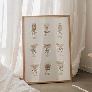 Beige Prints Cocktail Wall Art Aesthetic Wall Art Bar Cart Wall Art Trendy Wall Art Preppy Dorm Girly Printable Bar Cart Prints
