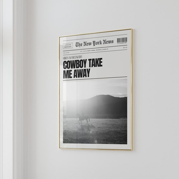 Cowboy Wall Art Newspaper Wall Art Trendy Art Prints Western Black White Wall Art Aesthetic Wall Decor Cowboy Art Print Trendy Printable Art