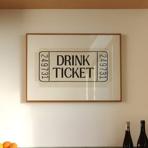 Drink Ticket Print Bar Cart Wall Art  Black And White Prints Cocktail Wall Art Trendy Art Prints Aesthetic Wall Art Trendy Wall Art