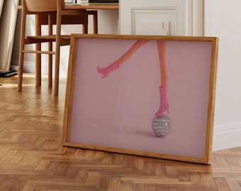 Barbie Disco Ball Print, Pink Preppy Wall Art (Digital Download)