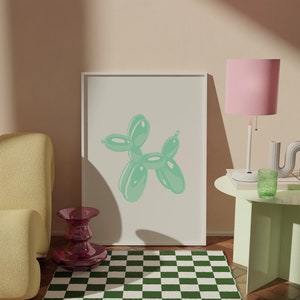 Green Wall Art  Balloon Dog Decor Preppy Room Decor College Dorm Poster Trendy Wall Decor Aesthetic Wall Art Funky Poster Yk2 Wall Art