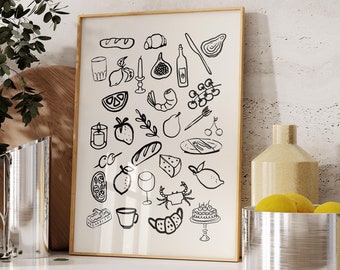 Aesthetic Kitchen Food Art Print, Trendy Retro Decor (Digital Download)