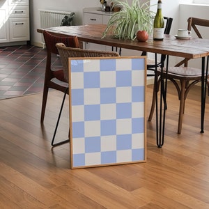 Light Blue Wall Art Trendy Checkered Poster Blue Checkers Wall Decor Checker Printable Funky Poster Retro Print Blue Wall Art Groovy Poster