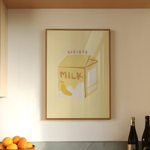 Banana Art Print Trendy Digital Prints Milk Wall Art Food Art Print Kitchen Digital Prints Cute Wall Art Yellow Art Print Kitchen Art Prints