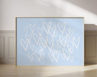 Blue Hearts Wall Art, Trendy Dorm Print (Digital Download)