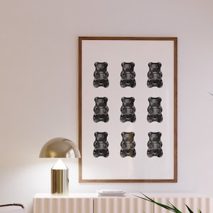Trendy Art Print Gummy Bear Wall Art Black White Wall Art Quirky Home Decor Neutral Wall Art Apartment Decor Aesthetic Print Above Bed Decor