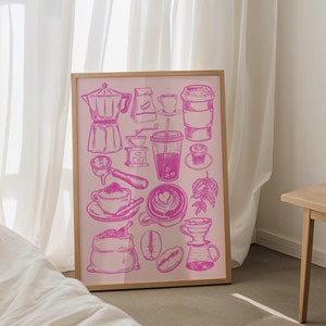 Printable Kitchen Wall Art Coffee Bar Art Prints Aesthetic Decor Trendy Poster Coffee Digital Print Pink Wall Art Preppy Prints Girly Decor