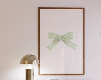 Green Bow Print Preppy Wall Art Balletcore Poster Sage Green Wall Art Coquette Prints Trendy Printable Print Aesthetic Trendy Bedroom Decor