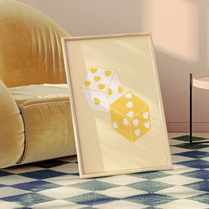 Yellow Wall Art Dice Wall Art Preppy Room Decor Cute Apartment Decor Trendy Wall Decor Aesthetic Wall Art Funky Poster Teengirl Wall Art