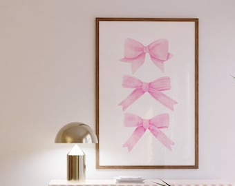 Pink Bow Print Preppy Wall Art Balletcore Poster Nursery Girly Decor Coquette Prints Trendy Printable Print Pink Trendy Bedroom Decor Pastel