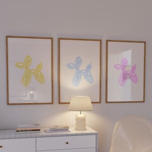 Gallery Wall Set Of 3 Balloon Dogs Wall Art Balloon Dog Poster Trendy Digital Prints Funky Wall Art Preppy Art Prints Gallery Wall Art
