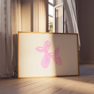 Balloon Dog Wall Art Pink Trendy Wall Art Hot Pink Poster Preppy Digital Art Bedroom Decor Prints Balloon Dog Poster Eclectic Wall Art