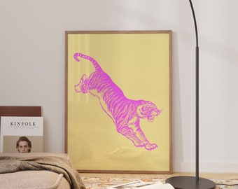 Trendy Tiger Art Print | Yellow Maximalist Animal Poster (Digital Download)