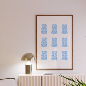 Blue Wall Art Trendy Art Print Gummy Bear Wall Art Quirky Home Decor Teen Girl Wall Art Apartment Decor Aesthetic Print Above Bed Decor