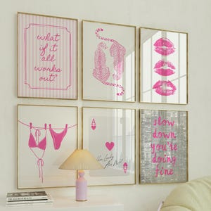 Trendy Print Set Of 6 Pink Wall Art Set Pink Art Print Bedroom Digital Prints Preppy Aesthetic Dorm Room Decor Printable Art Ace Of Hearts