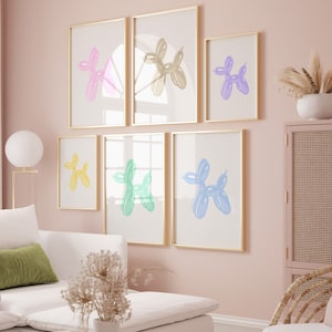 Gallery Wall Set Exhibition Set of 6 Preppy Wall Art Balloon Dog Decor Funky Wall Decor Aesthetic Wall Decor Girly Wall Art Groovy Poster