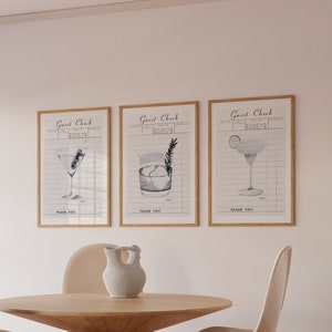 Bar Cart Gallery Set Guest Check Print Cocktail Wall Art Trendy Retro Wall Art Bar Cart Wall Art Cocktail Gallery Set Trendy Digital Prints