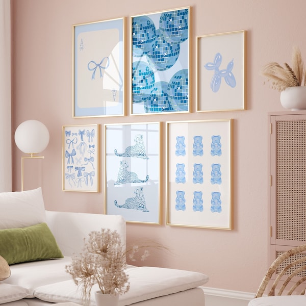 Blue Wall Art Set Trendy Gallery Wall Set Of 6 Blue Art Print Preppy Print College Dorm Decor Light Blue Prints Aesthetic Print Bow Wall Art