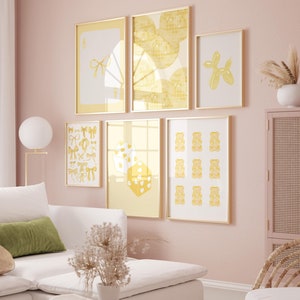 Yellow Wall Art Set Trendy Gallery Wall Set Of 6 Yellow Art Print Preppy Print College Dorm Decor Yellow Prints Aesthetic Print Bow Wall Art