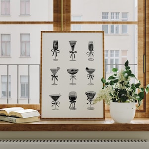 Black And White Prints Cocktail Wall Art Aesthetic Wall Art Bar Cart Wall Art Trendy Wall Art Preppy Dorm Girly Printable Bar Cart Prints