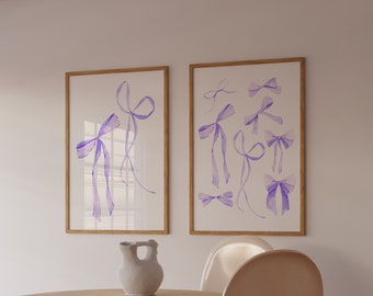 Lilac Bow Print Set, Trendy Coquette Wall Art (Digital Download)