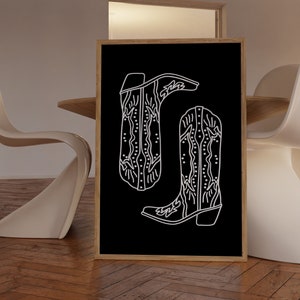 Cowboy Boots Poster Trendy Art Prints Black And White Wall Art Aesthetic Poster Cowboy Print Digital Print Preppy Dorm Print Funky Print