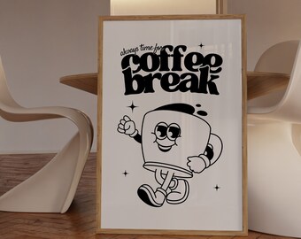 Coffee Wall Art Retro Cartoon Wall Art Kitchen Wall Art Aesthetic Art Trendy Wall Art Funny Print Cartoon Print Coffee Poster Quirky Poster