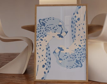 Blue Cheetah Print, Trendy Dorm Wall Art (Digital Print)